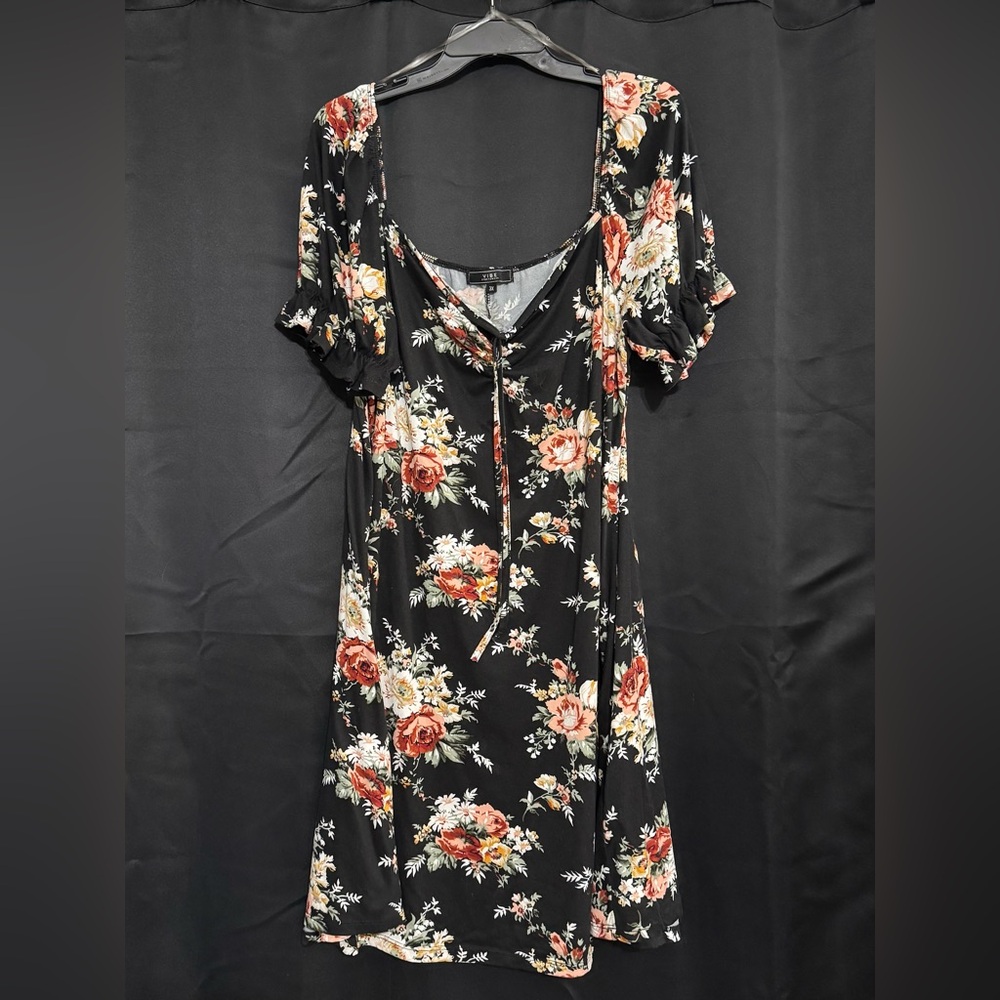 Off Shoulder Floral Black Dress